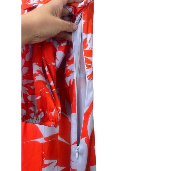 J.Crew Tiered Ruffle Midi Dress Size 6 Orange Blue Ballon Long Sleeves Floral - Picture 7 of 16